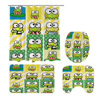 Sanrio Keroppi 4 Piece Shower Curtain Set, Waterproof Bathroom Partition Curtain,Anti-Slip Bath Rug,U Shape Mat,Toilet Seat Cov