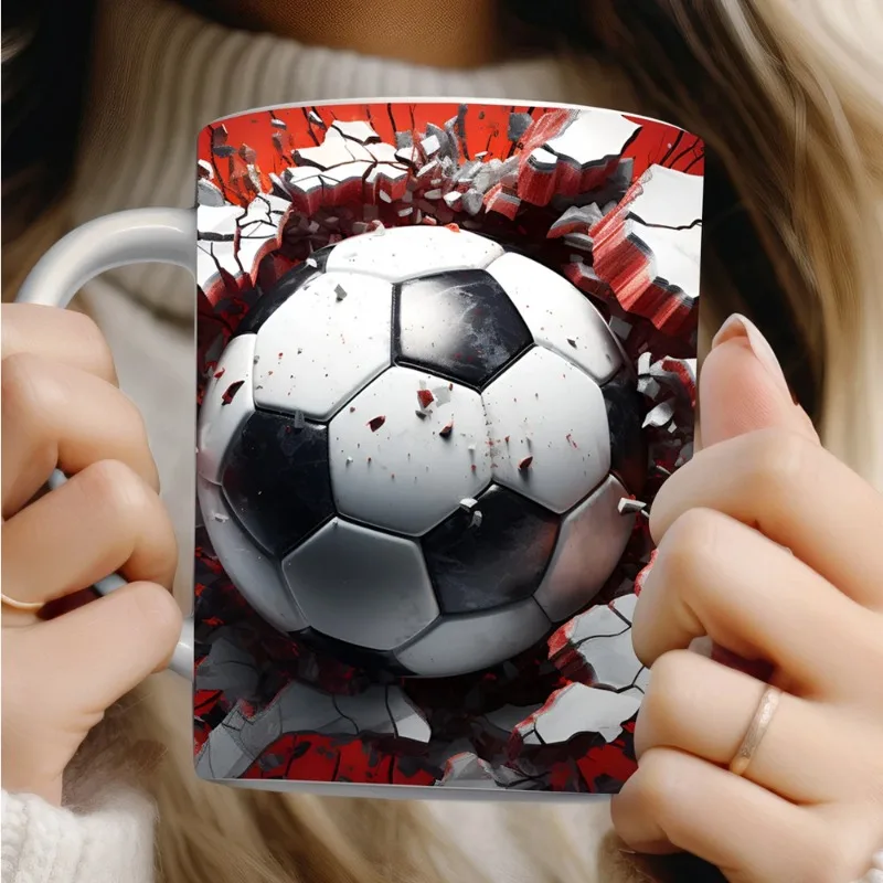 3D Cracked Sports Ball Ceramic Mug Soccer Basketball Baseball Rugby Tennis Golf Coffee Cup Creative Gift for Sports Fans