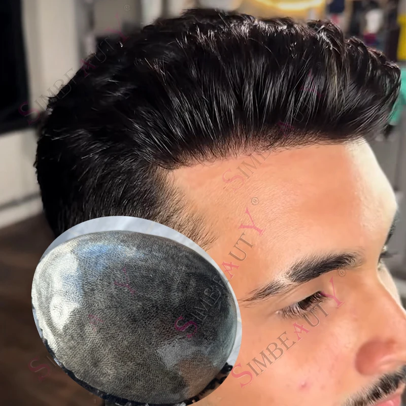 

Супер прочный натуральный волосяной покров 1B50 микро тонкая кожа необнаружимый мужской парик темно-коричневый блондин черный протез человеческих волос парики