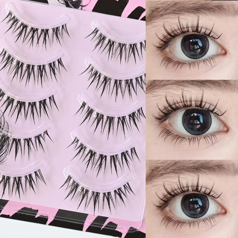 Eyelash Extension Wet Look - マンガ風ウェットルックつけまつげ ブラック/透明バンド ナチュラルスパイキーつけまつげ アニメ風目 キャットアイ＆ナチュラルスタイル