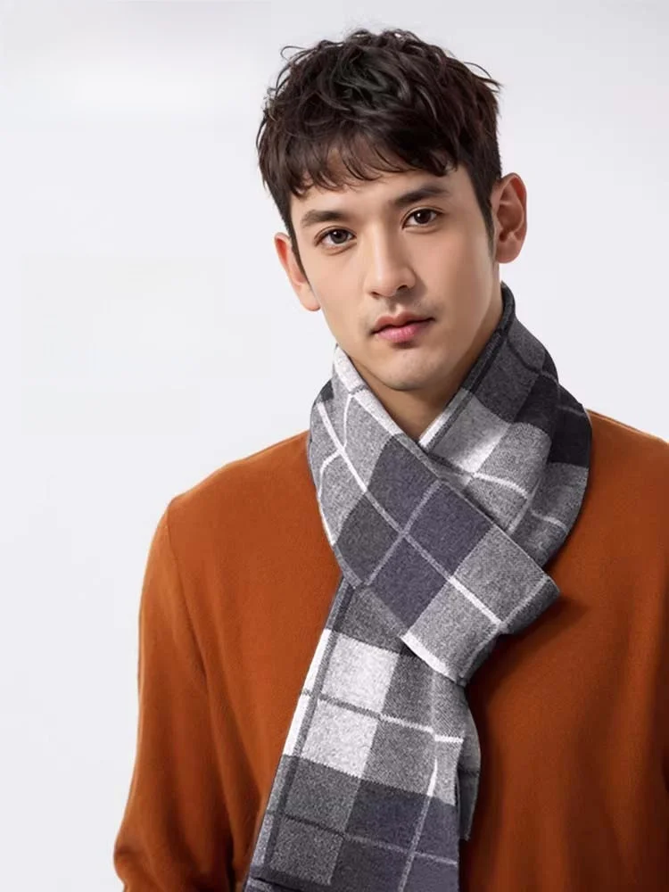 

Outdoor Woolen Shoulder Wrap Scarf Men's Korean Style Winter Cycling Warm Neck Protection Scarf Long Rectangle Shape