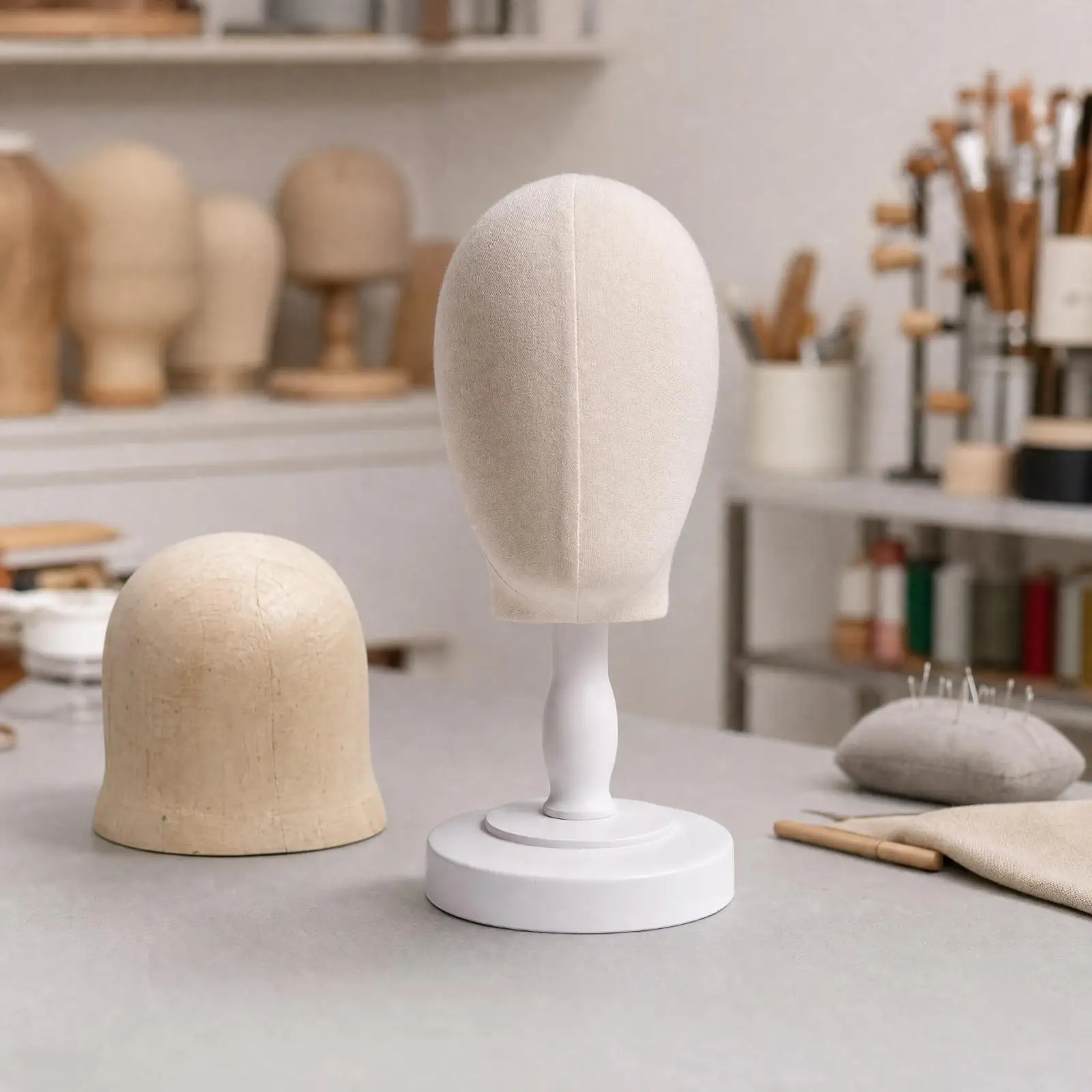 Headwear Display Stand Mannequin Head with Wood Base for Hat Photography and Styling