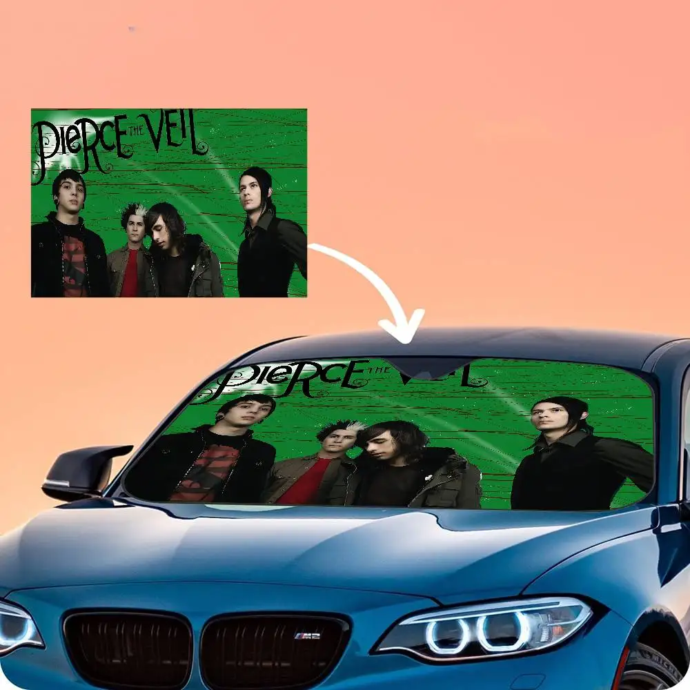 P-Pierce The Veil Band Car sunshade window sunshade sunblock Front windshield hood Interior front baffle double ring sunshade