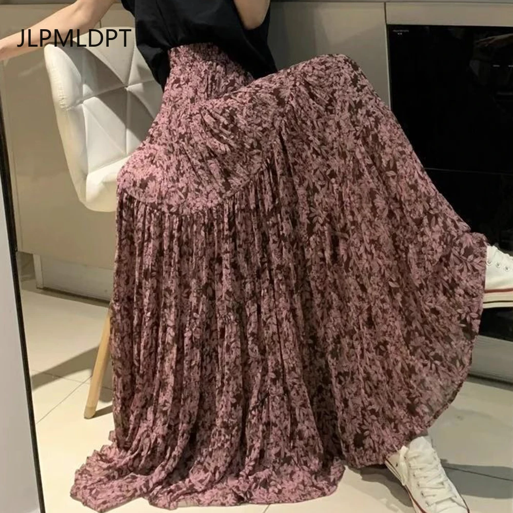 تنورة طويلة رفيعة تغطي الورك جديدة لصيف 2025 تنورة نسائية كبيرة الحجم ذات ثنيات عالية الخصر على شكل زهور #2