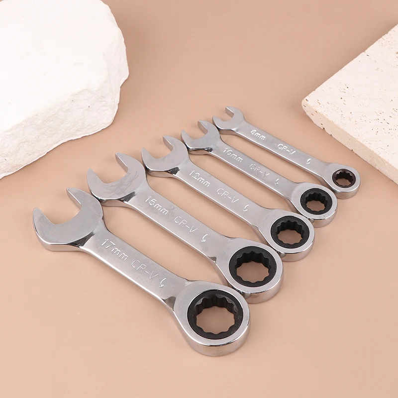 Mini Short Handle Ratchet Wrench With Movable Head Quick Dual-purpose Open End Wrench Hardware Tool Labor-saving Wrench