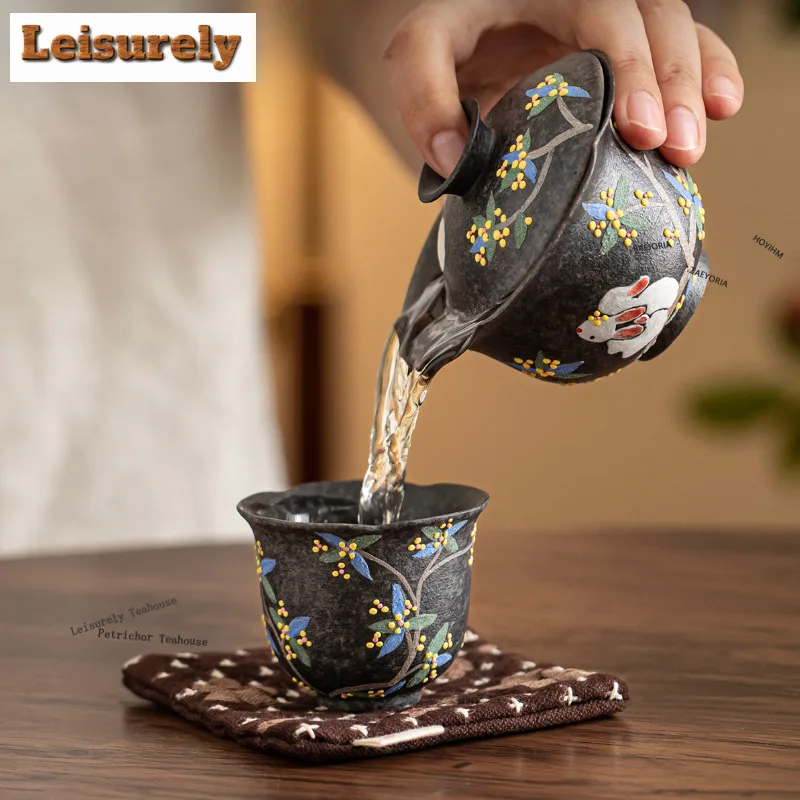 HOYIHM Hand-painted Moonlight Osmanthus Rabbit Tea Set Complete Set Handmade Tea Ceremony Set Teapot And Tea Cup Set Tea Gift