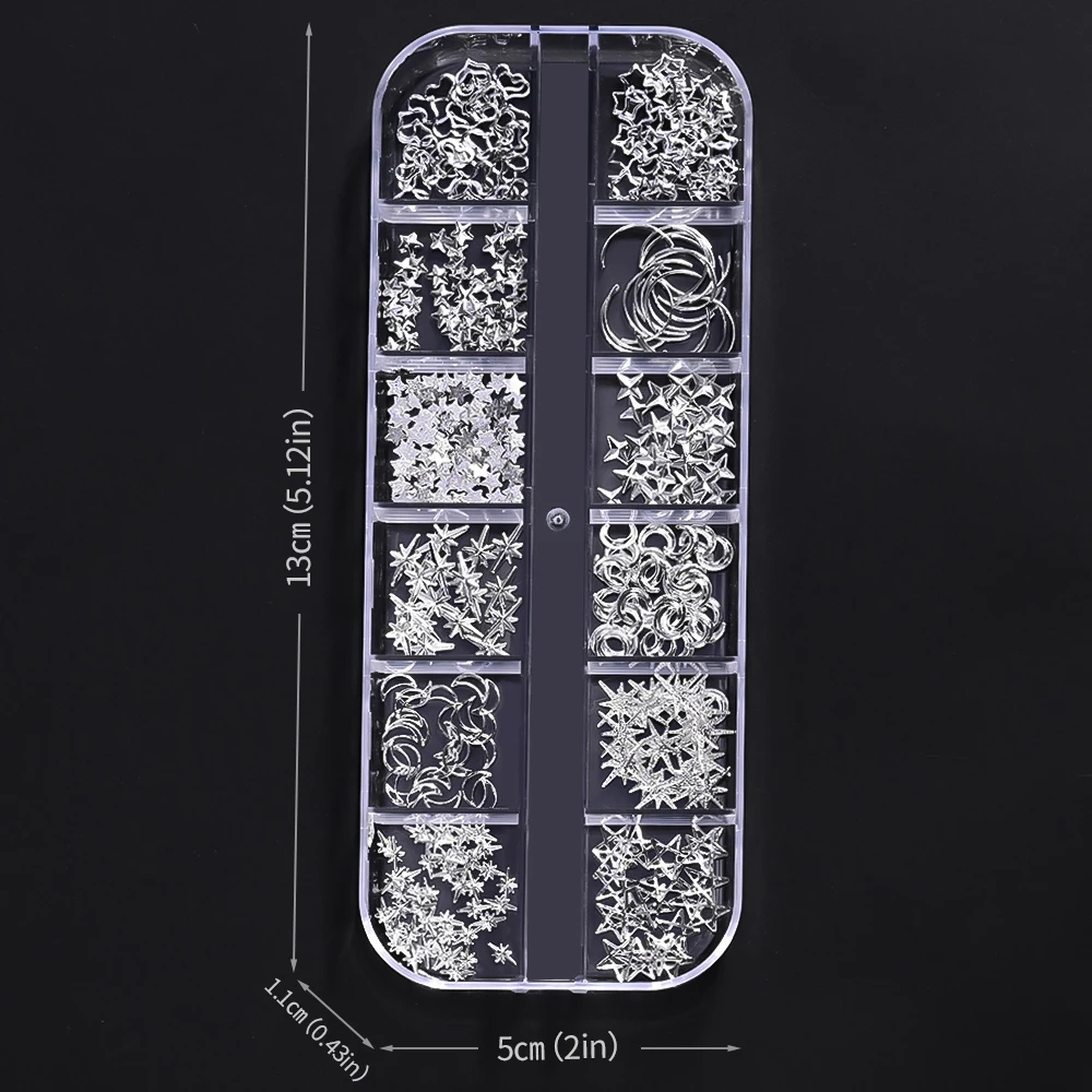 12 شبكة فضية ستار القمر بريق مسمار السحر مختلط نصائح معدنية شريحة برشام ثلاثية الأبعاد فلاتباك الذهب والفضة ستار لتقوم بها بنفسك سبيكة مسمار ترصيع _-