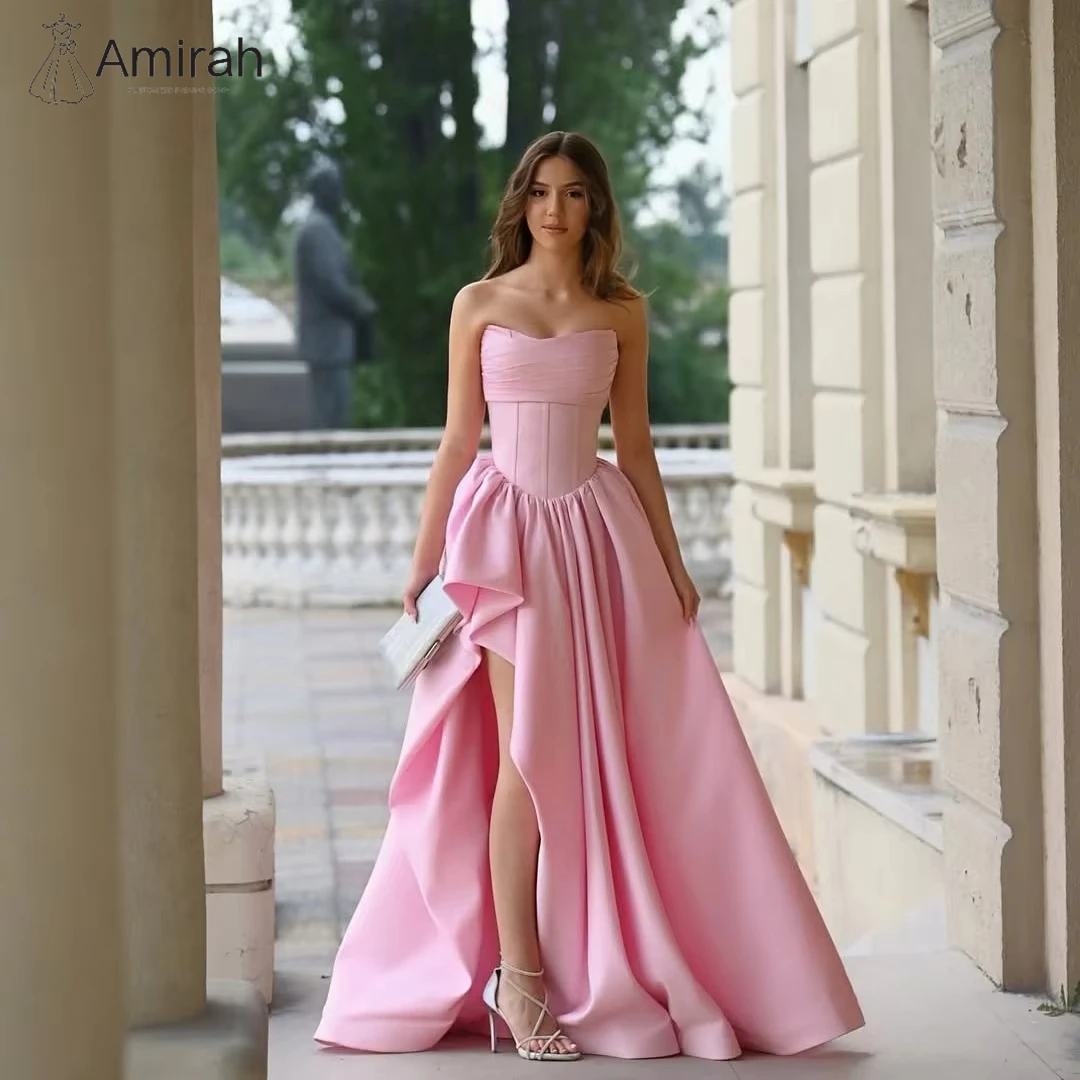 Amirah Custom Made Evening Dresses for Special Occasions Satin Flour Evening Dresses Woman Elegant Luxury A-line Side Slit Prom