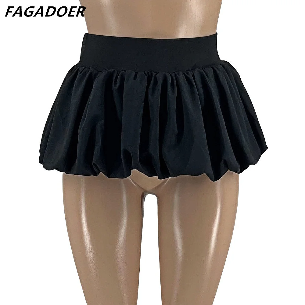 FAGADOER Black Fashion Y2K Streetwear Women Graphic T Shirts And Mini Puffy Mini Skirts Two Piece Sets Female Trend 2pcs Clothes