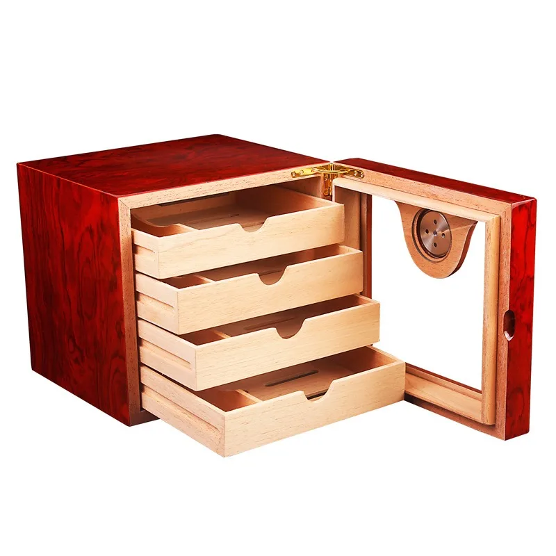 High-end Red Cedar Wood Cigar Humidor with 4 Layers, A Wooden Cigar Cabinet Storage Box