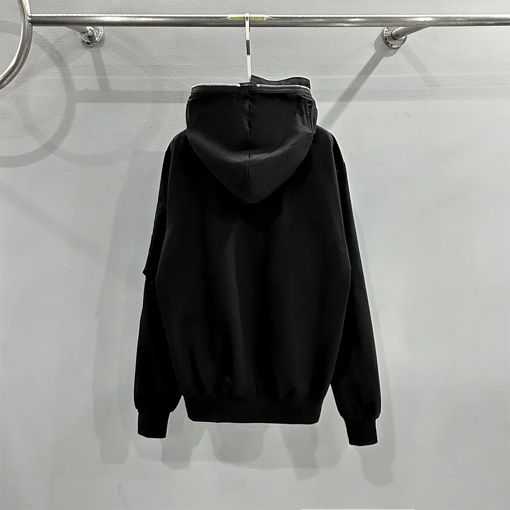 New Luxury 2025 Rick Four Holes Zipper Pockets Pullover Hoodies Hoody hooded Sweatshirts velvet Cotton Thick Fleece US size #603