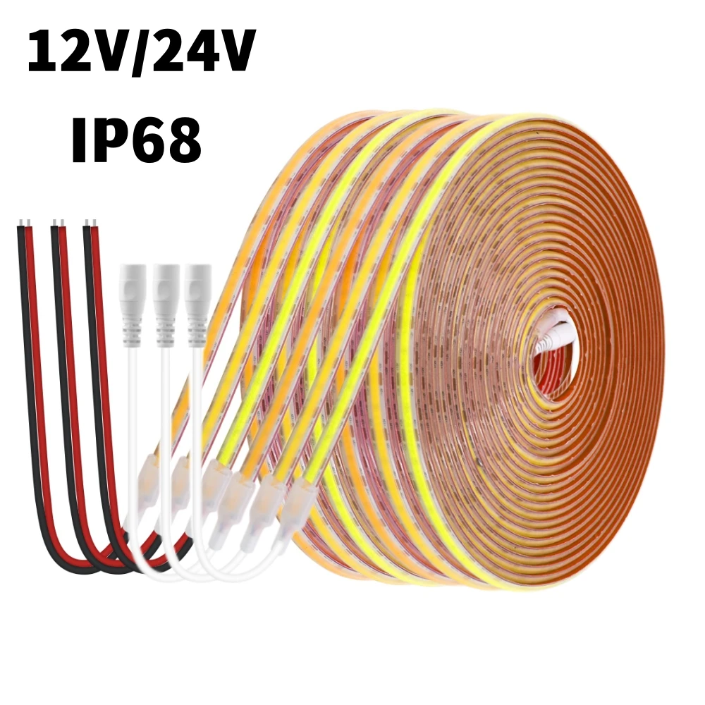 

10M 20M IP68 Waterproof LED Tape COB Strip Light 12V 24V RA90 320LEDs/M High Density Super Linear Night Lighting No Voltage Rope