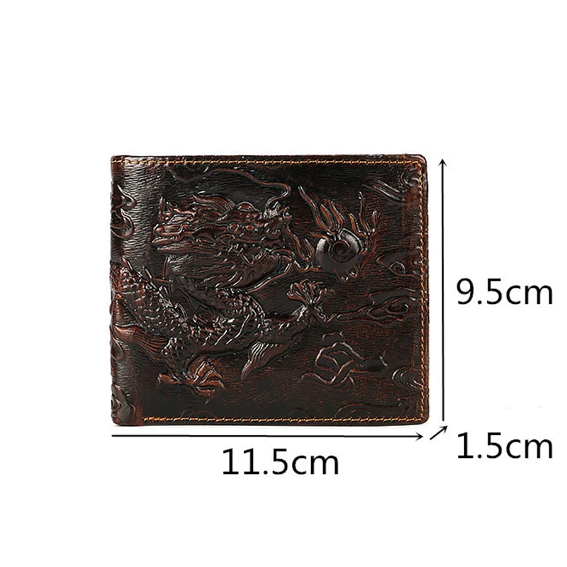 New Luxury Cattle Male Quality Leather Fashion Design 3D Dragon Emboss Simple Standard Brand Wallet Handy Purse Men Black Wallet