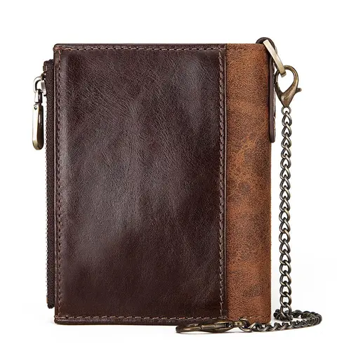 Imagen 2 del producto Cartera plegable para hombre con bloqueo RFID, tarjetero de cuero genuino, billeteras con 7 ranuras para tarjetas, monedero corto informal para hombre
