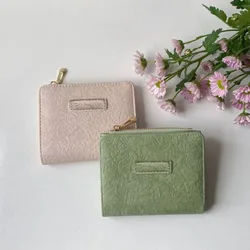 Retro Leather Short Wallet Womens Small Solid Color Zipper Large Capacity Coin Pocket Slim Card Holder Vintage Minimalist Wallet