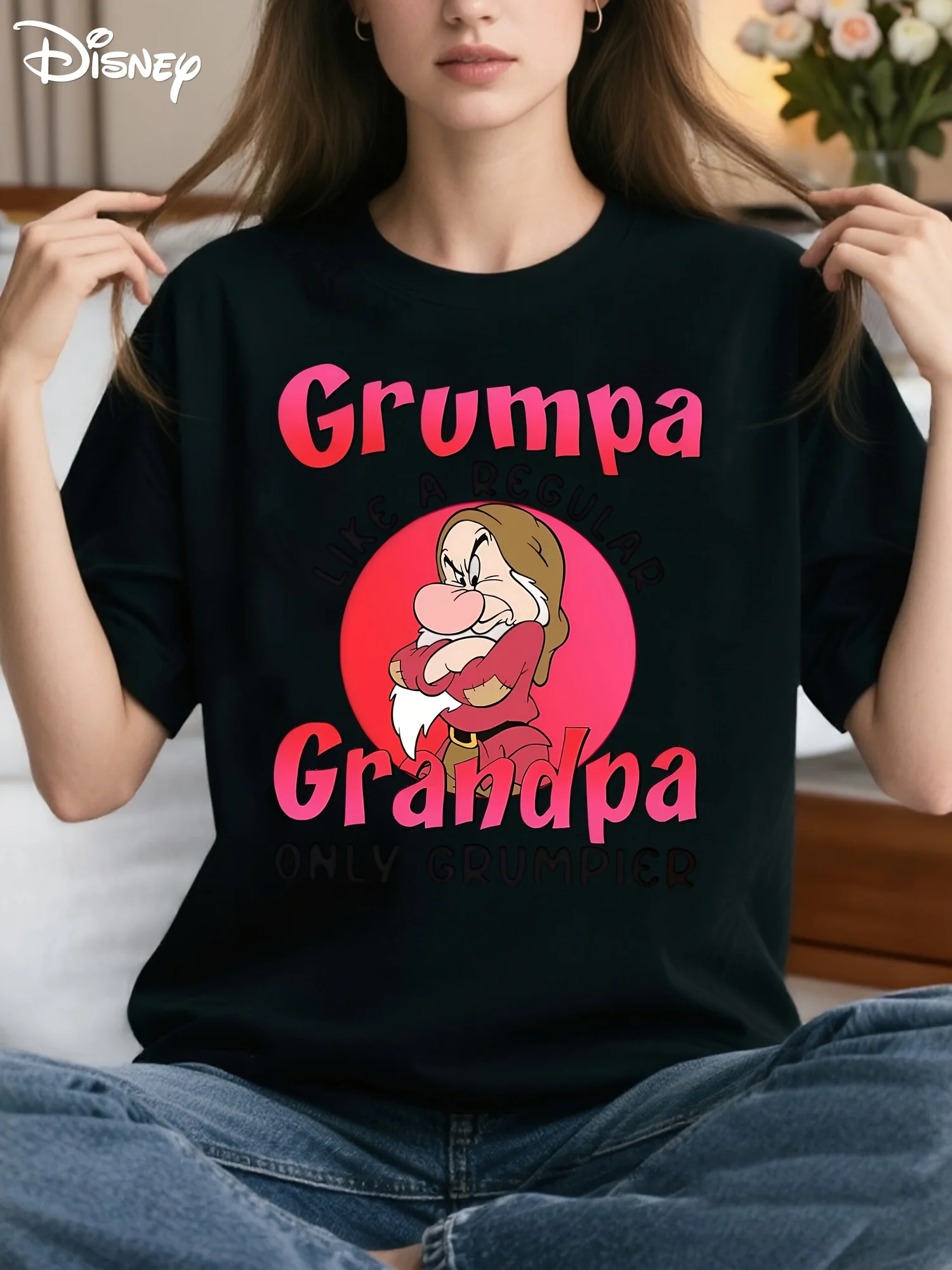 

Disney Grumpa Grandpa Fun Quotes T-shirt - Loose Fit Short Sleeved Round Neck Top with A Lively Face Pattern