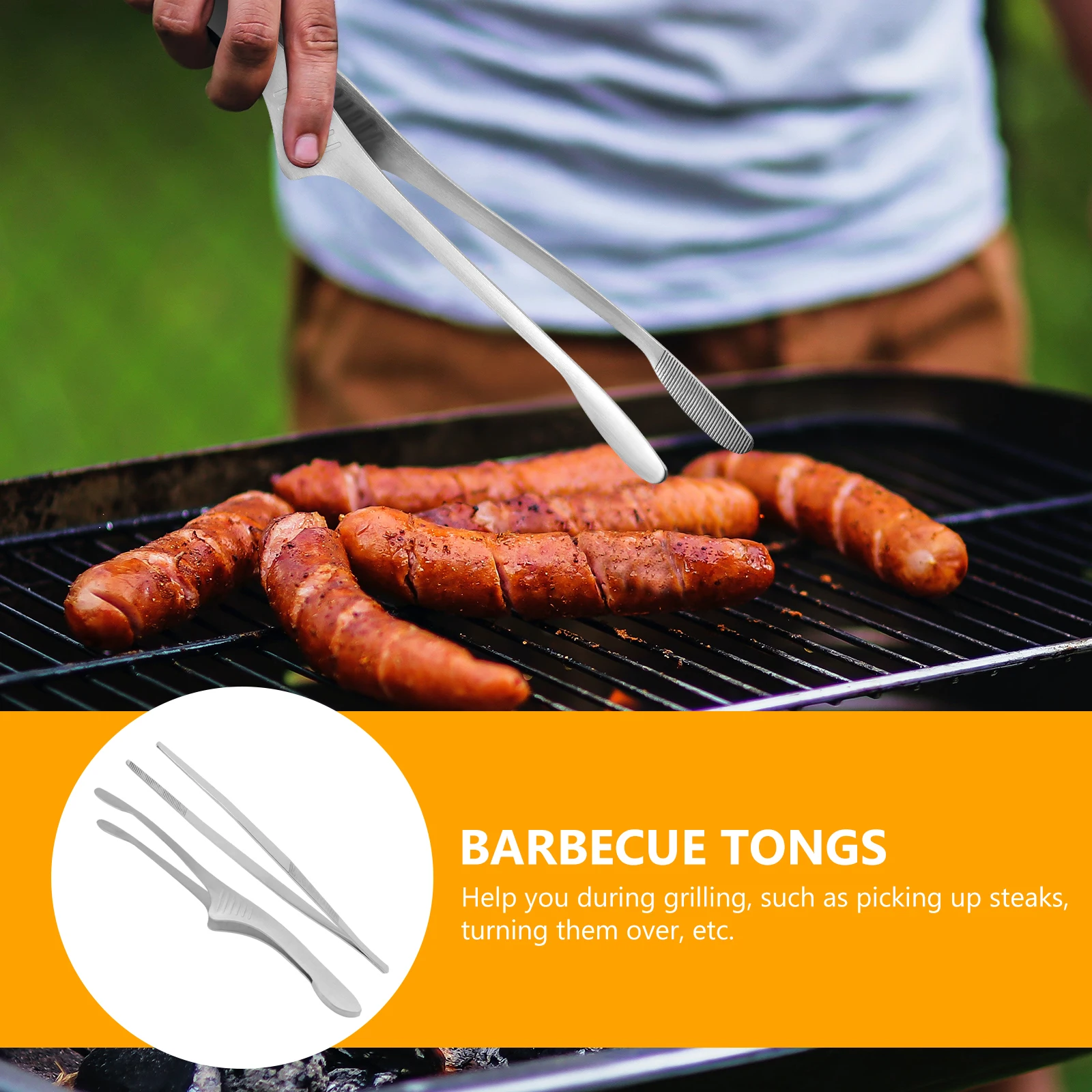 

2Pcs BarbecueTongs StainlessSteel CateringTools HeatResistant RustProof Lightweight OutdoorPicnic