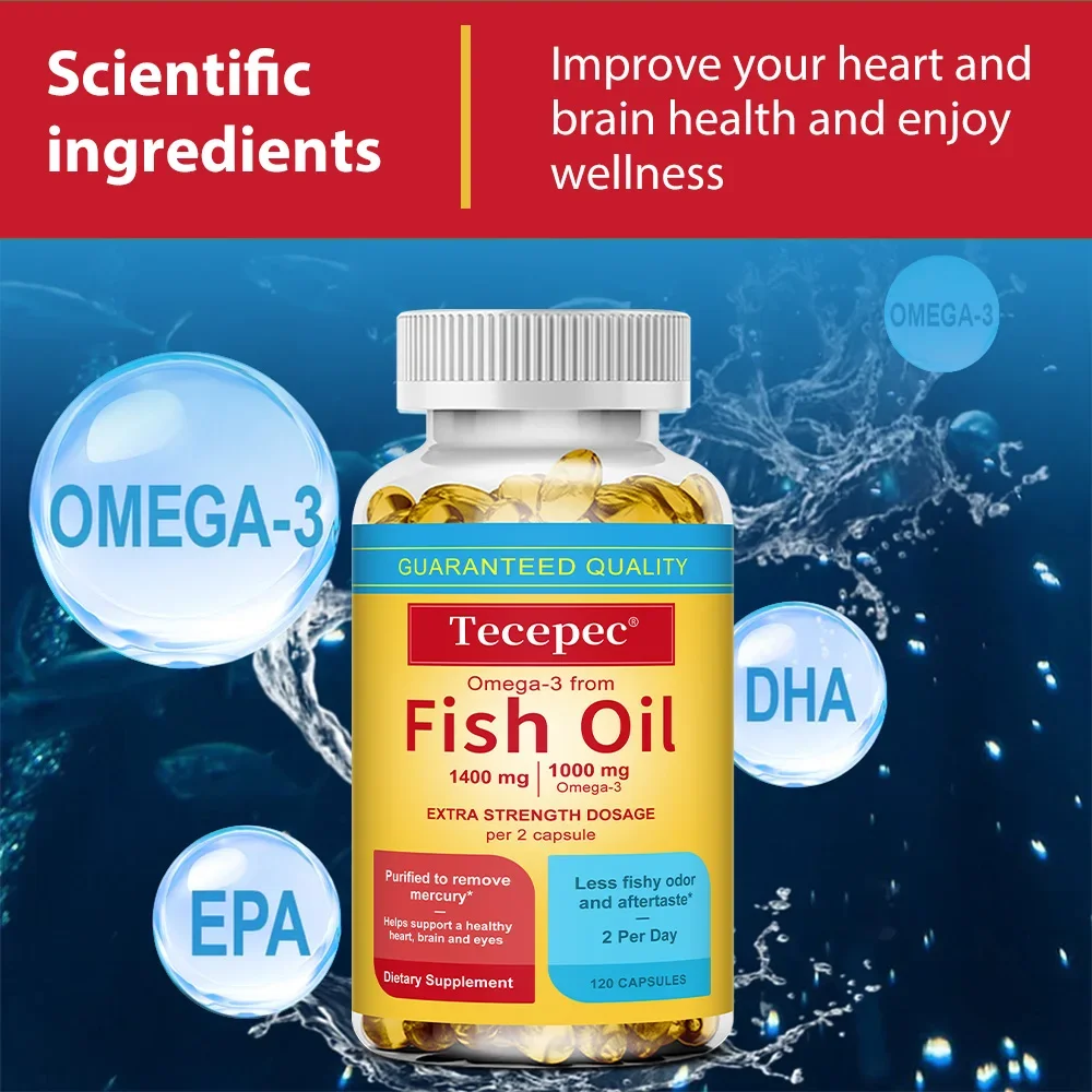 

Omega 3 Fish Oil Capsules - Support Brain & Cardiovascular & Skin Health, Antioxidant & Improve Memory, Nervous System Health
