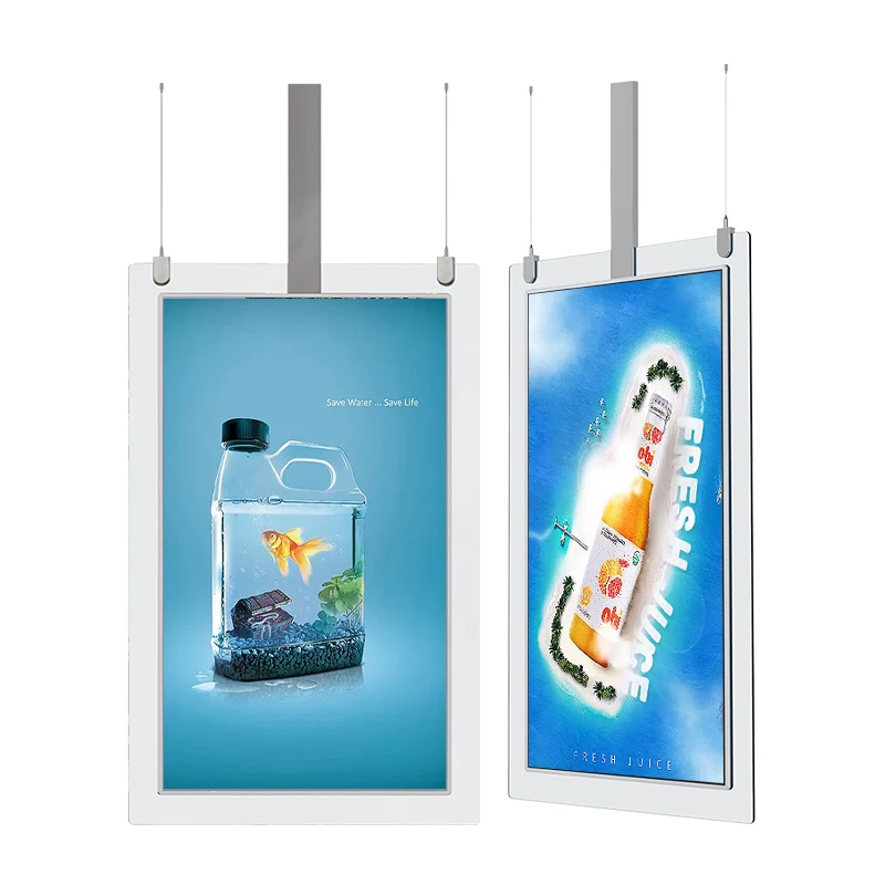 شاشة عرض إعلانات OLED شفافة مزدوجة الجانب، نافذة عمودية، لافتات فيديو عالية السطوع