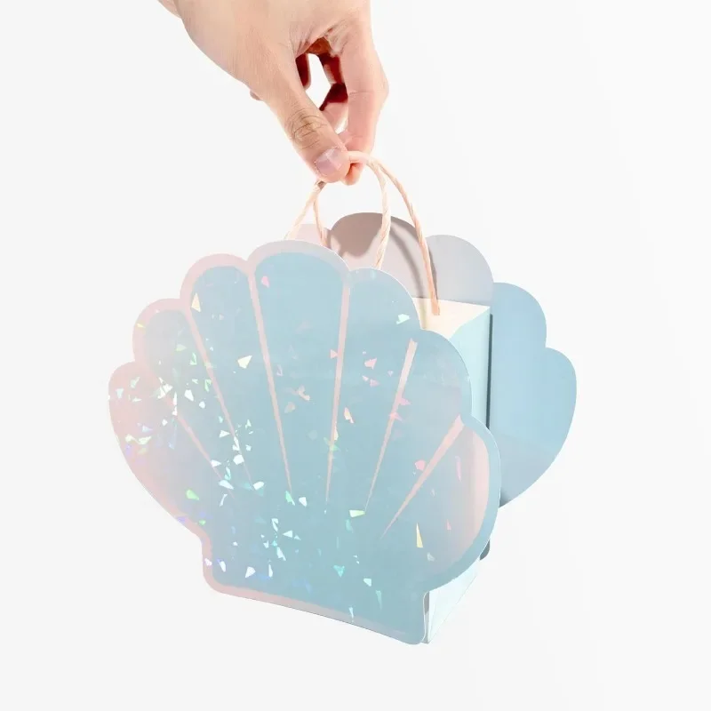 8Pcs Iridescent Blue Pink Sea Shell Mermaid Birthday Party Gift Bags Beach Under The Sea Goody Bag Ocean Party Candy Treat Bag