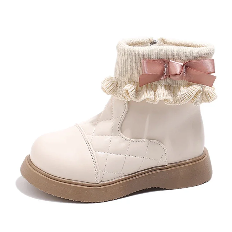 Faux Fur Princess Boots for Girls Thick Warm Faux Fur Cotton Shoes for Girls PU Leather Waterproof Snow Boots for Children