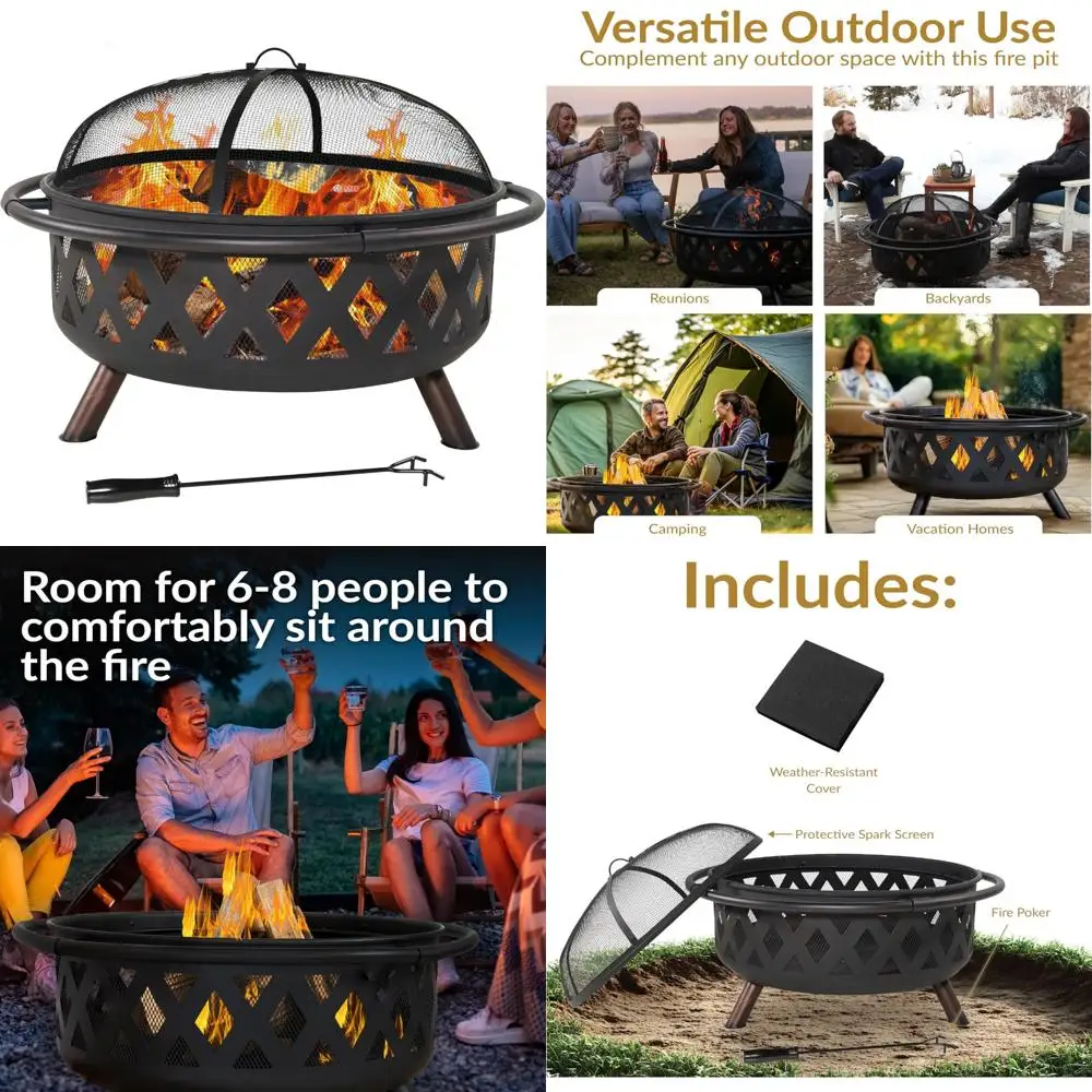 

Деревянная костра для улицы с искровым экраном, покером и круглой крышкой — диаметр 36 дюймов, идеально подходит для встреч на заднем дворе