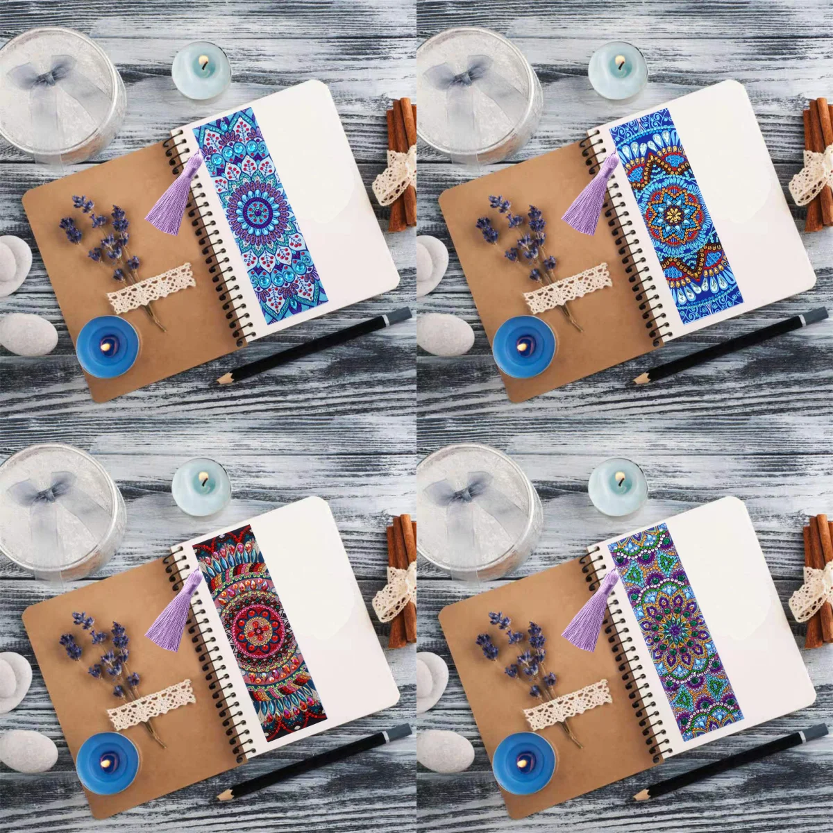 1 DIY Diamond Painting Art Set Lesezeichen – Diamantmalerei-Lesezeichen mit Quastenanhänger, Bürobedarf mit Mandala-Muster