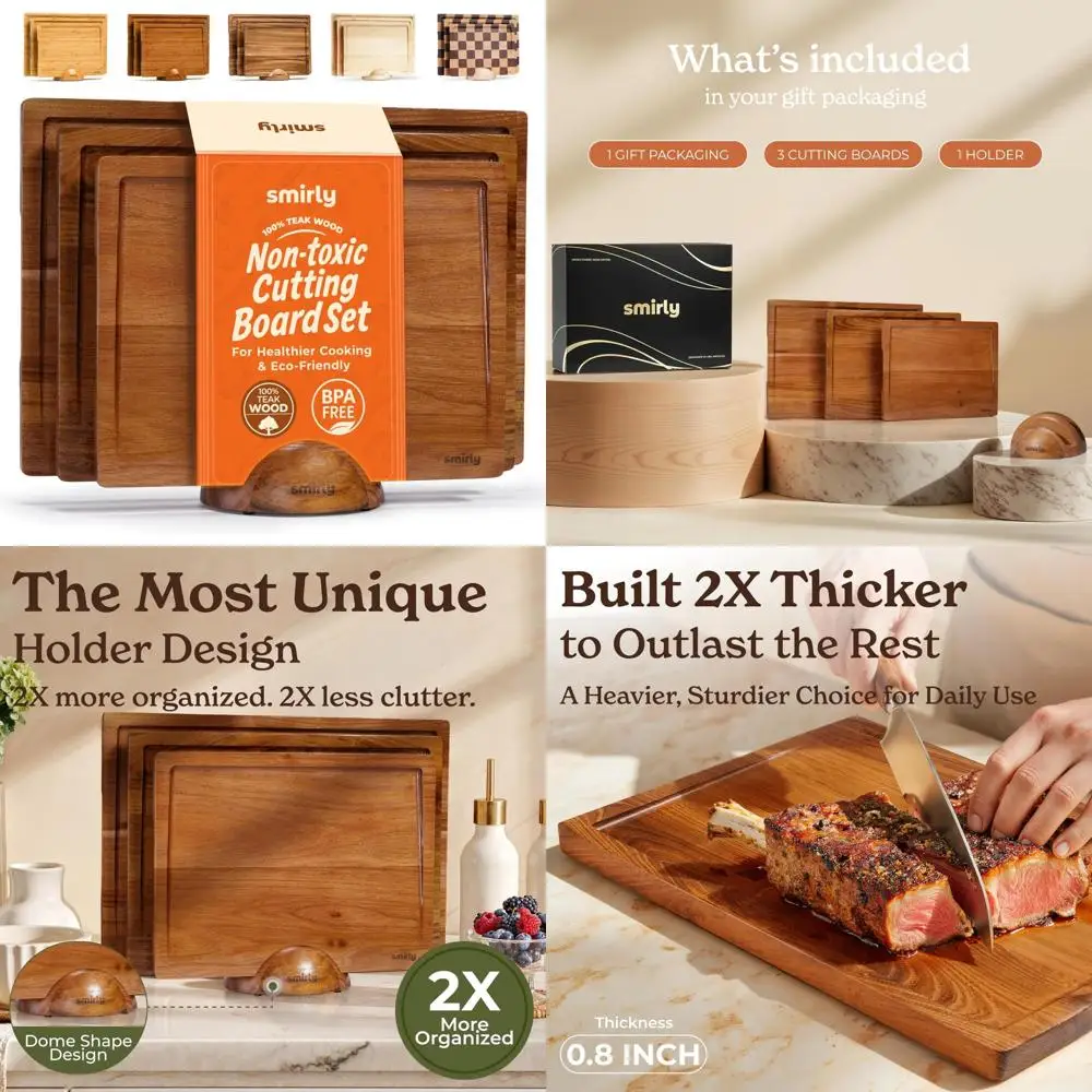 

Kitchen Chopping Board Set Reversible with Deep Juice Grooves and Grip Handles, Large Charcuterie Wooden Cutting Boards