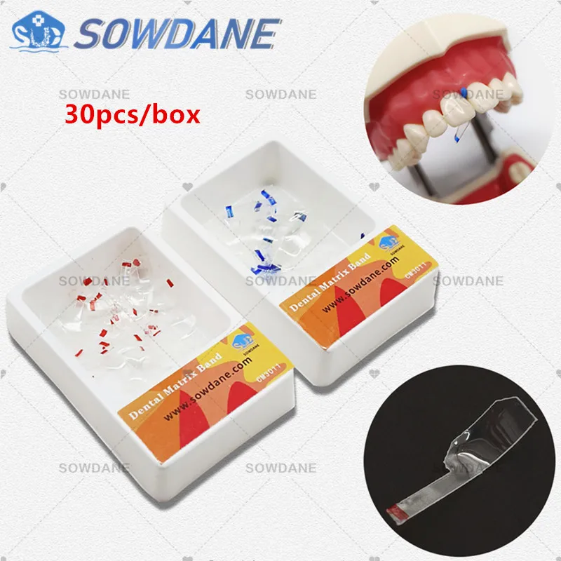 30 sztuk/pudło Dental przezroczyste segmentowe wyprofilowane matryce matryca poliestrowa 30 szt. szerokość + 30 szt. wąskie