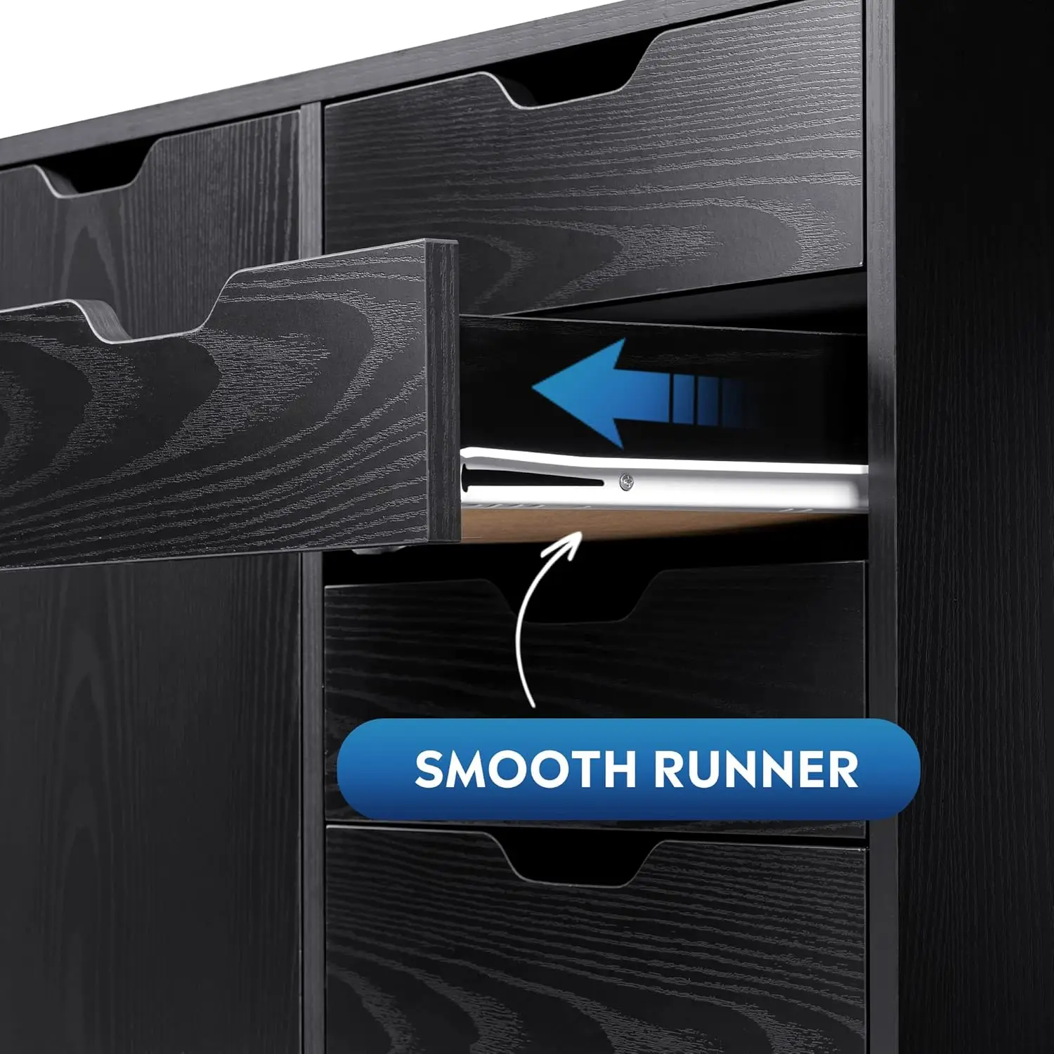 خزانة ملفات متنقلة، خزانة خشبية ذات 5 أدراج مع باب، حامل طابعة للمكتب المنزلي، أسود