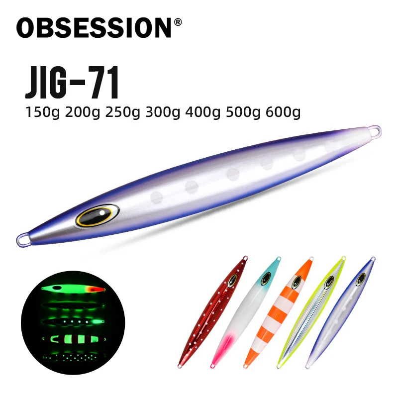 

OBSESSION J71 150g 200g 250g 300g 400g 500g 600g Fast Sinking Metal Jig Fishing Lure Long Casting Saltwater Glow Metal Jig Bait