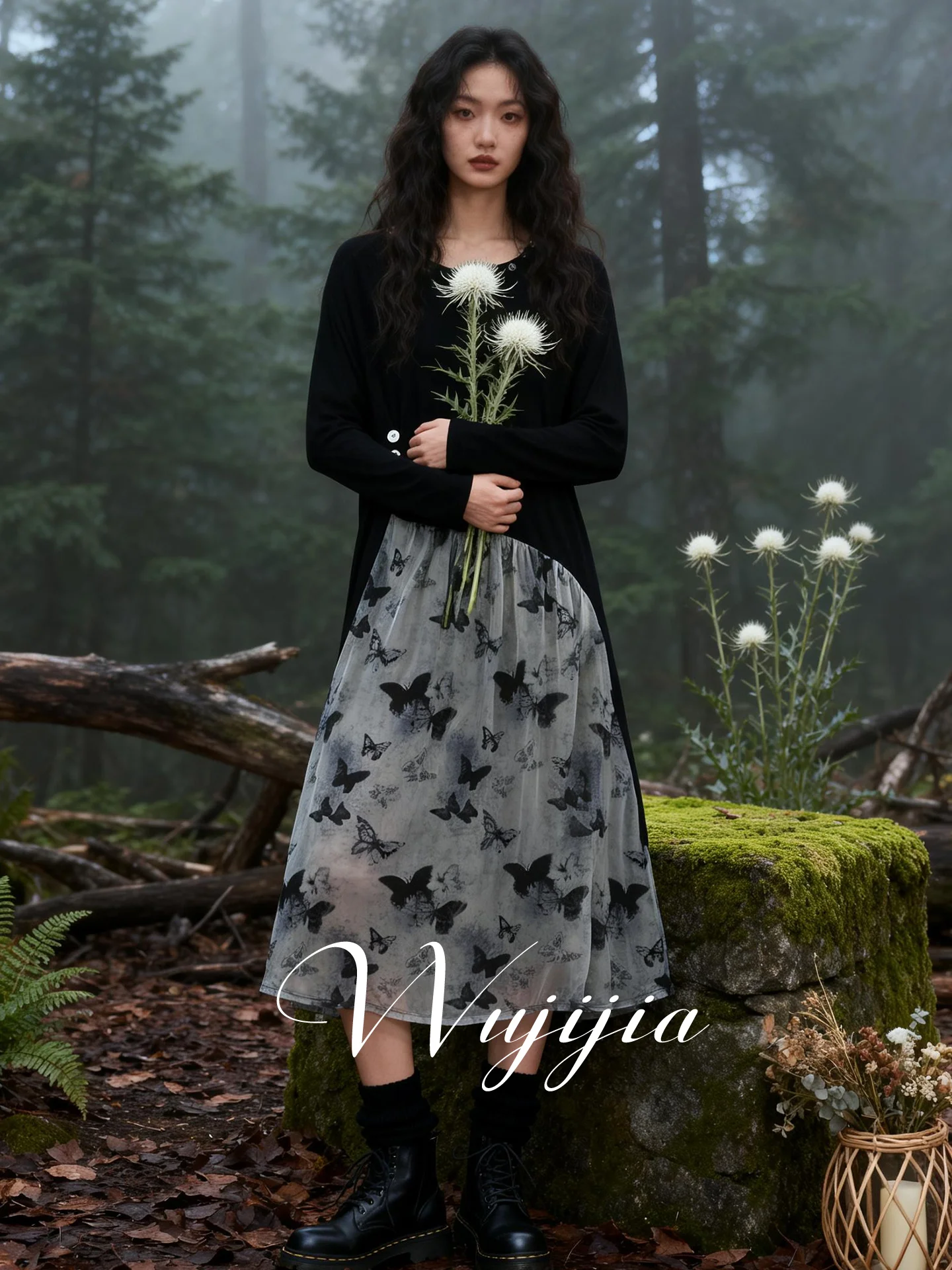 

Spring Season Floral Long Sleeve Knitted Dress Women's plus Size Sweet Style High Waist A-Line Dress Casual Wear