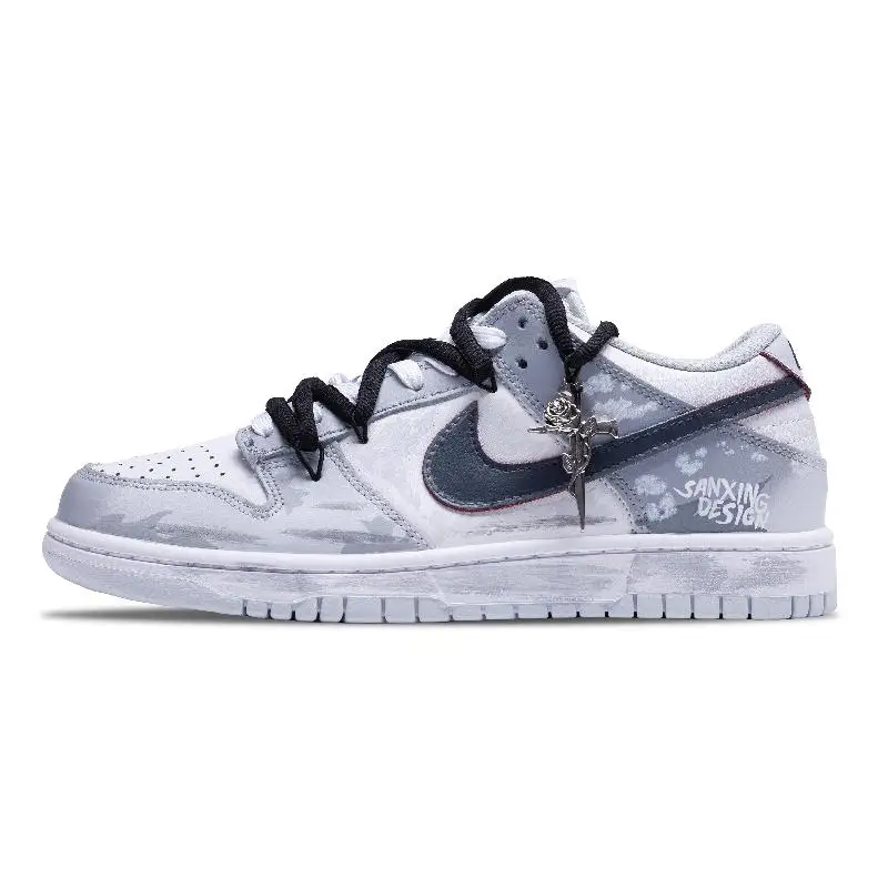 【Customize】Nike Dunk Skateboarding Shoes Unisex Low-top White/gray Sneakers shoes HF0730-160