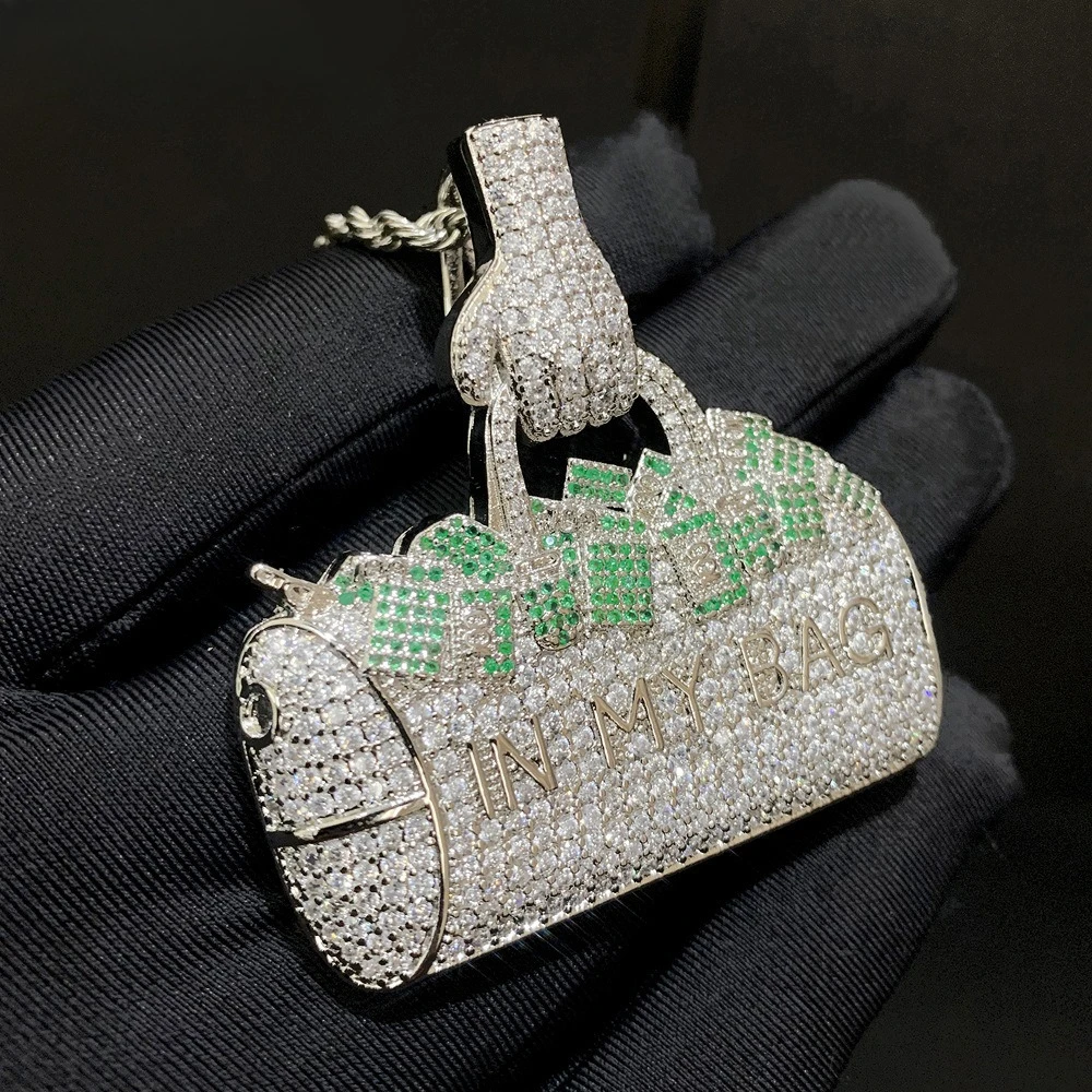 

Новинка 2025 года, ожерелье с подвеской в виде сумки для денег Iced Out, 5А, циркон, буквы в моей сумке, очаровательные мужские и женские украшения в стиле хип-хоп