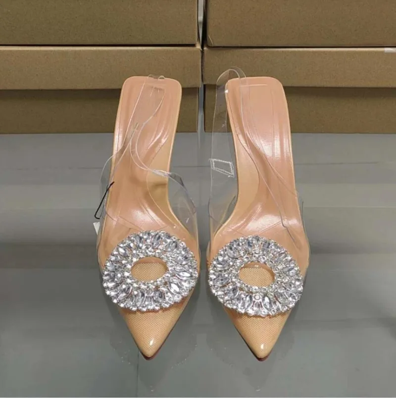 PVC Transparent High Heeled Sandals for Ladies Brand Designer Party Prom Stilettos 2024 Summer New Pointed Woman Slingback Shoes