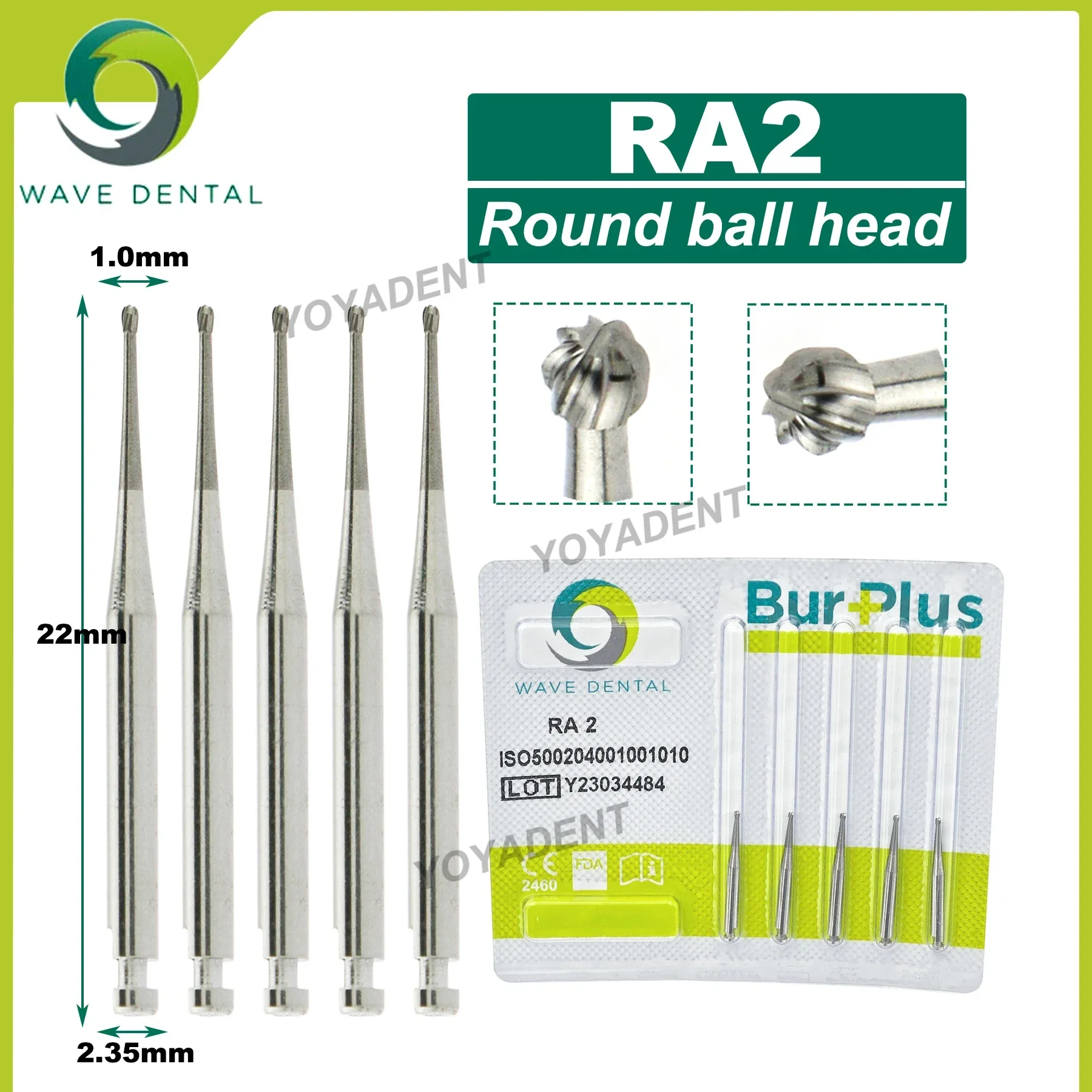 Tungsten Carbide, gelombang gigi Tungsten Burs Dental strawberry RA bor gigi 2.35mm untuk kecepatan rendah sudut kontra Handpiece 5 buah/pak