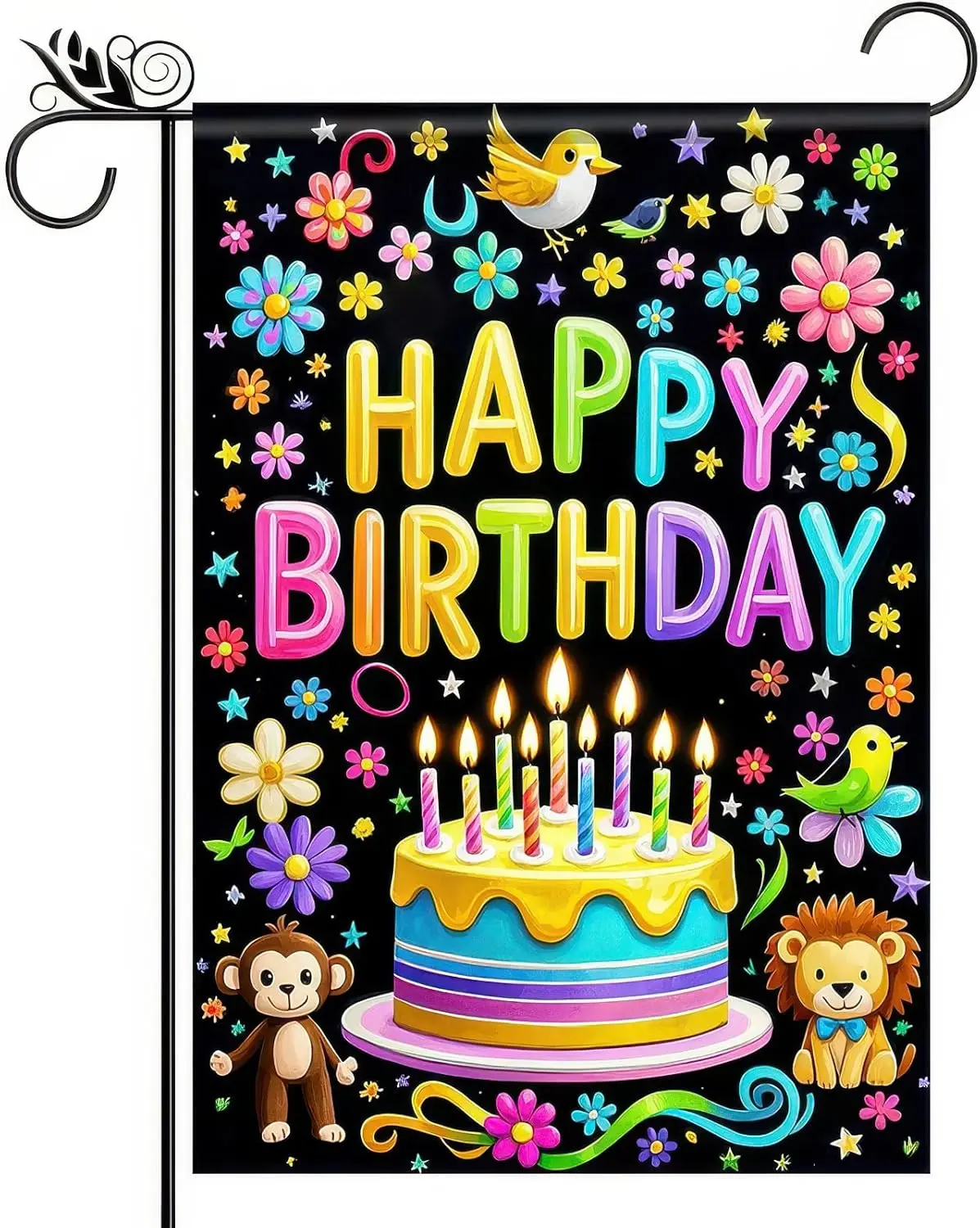 Birthday Garden Flag 12x18 Inch Double sided Happy Birthday Garden Flag Animals And Flowers Cake Signs Vertical Cake Banner  GGX