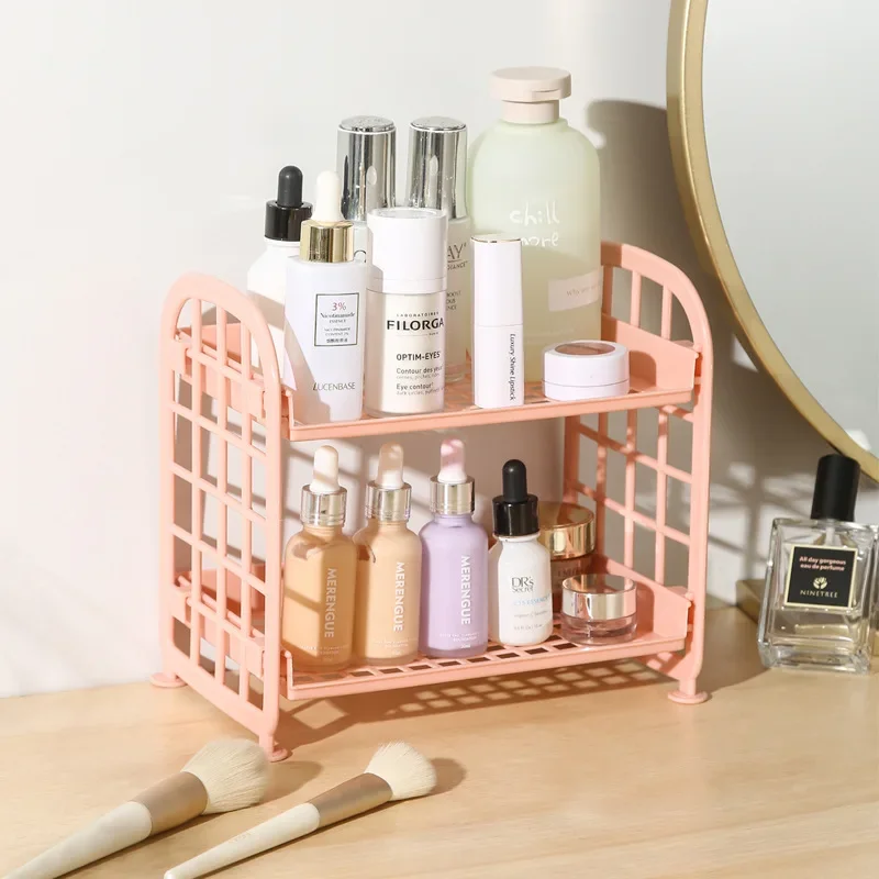

Ins Desktop Storage Box Makeup Storage Double-layer Storage Shelf Desktop Rack Desk Shelves Cosmetic Organizer