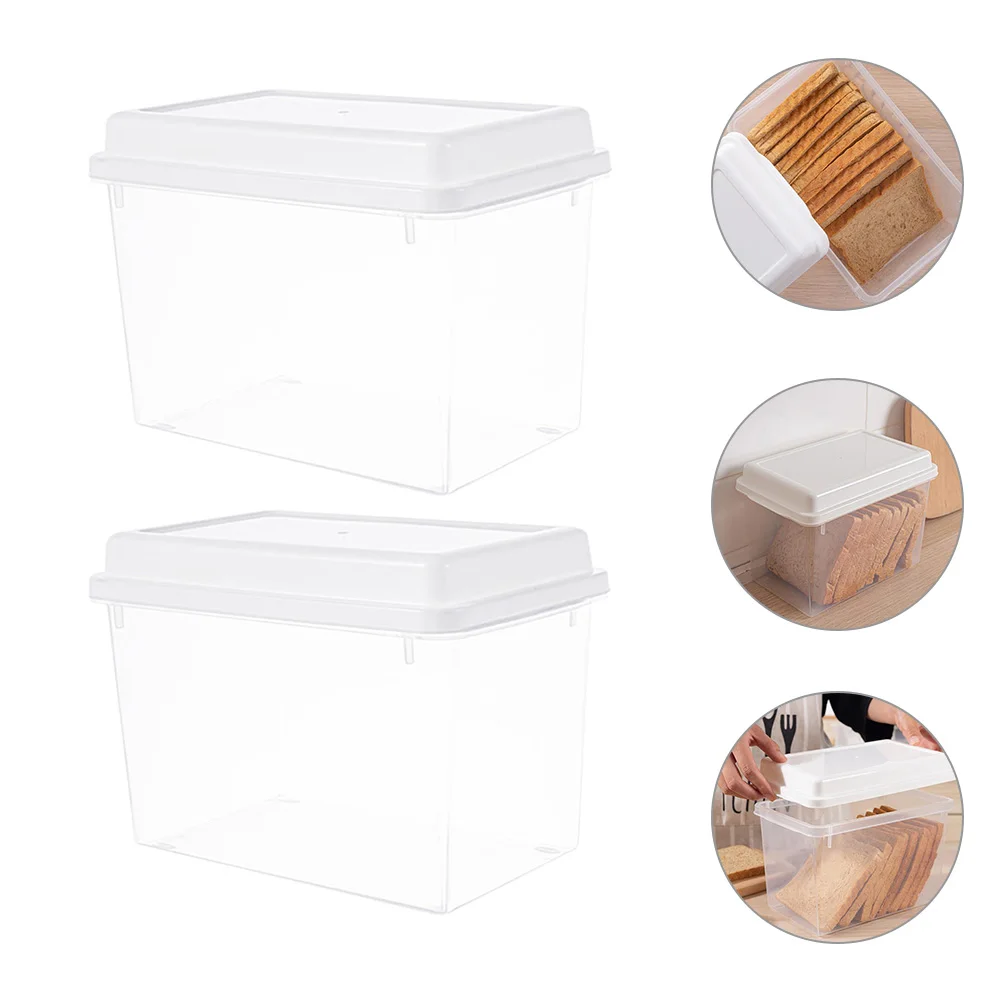 

2pcs Bread Container Toast Box Kitchen Organizer Clear Food Holder Reusable Fridge Storage Smooth Edge Space