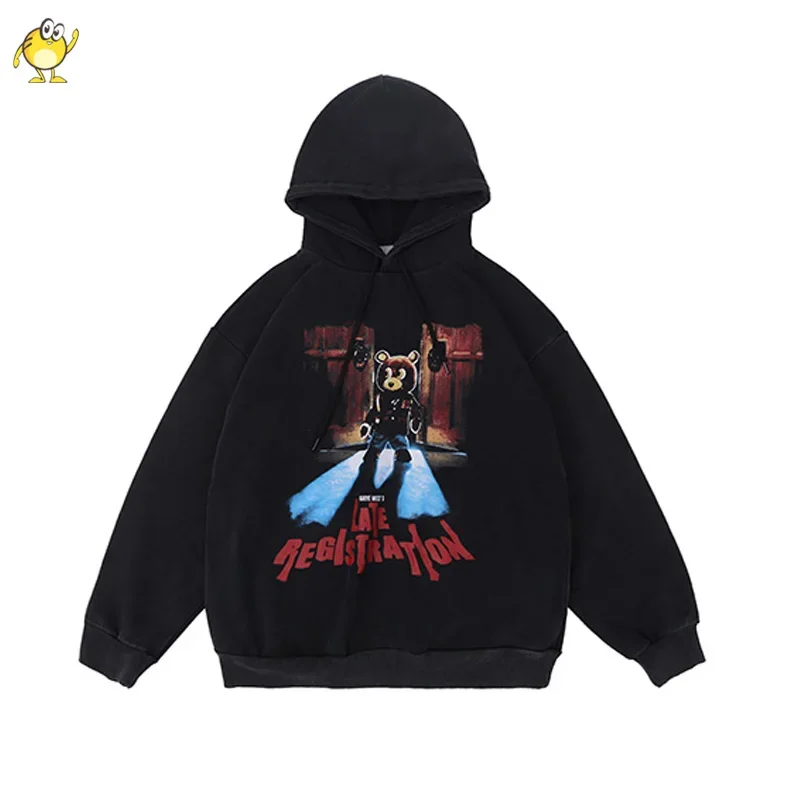 

Black Heavy Fabric Kanye West Hoodies Men Woman Fashion Hip Hop Oversize Hooded Pullovers Kanye's Concert Pattern Top Quality