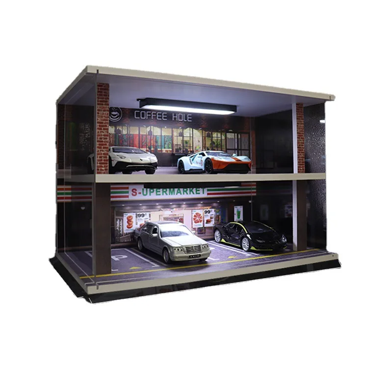 1:32 1:24 1:18 Scale Lighting Parking Lot Assembly Toy Diecast Alloy Model Car Garage DIY Scene Collection Display Toy Car Gift