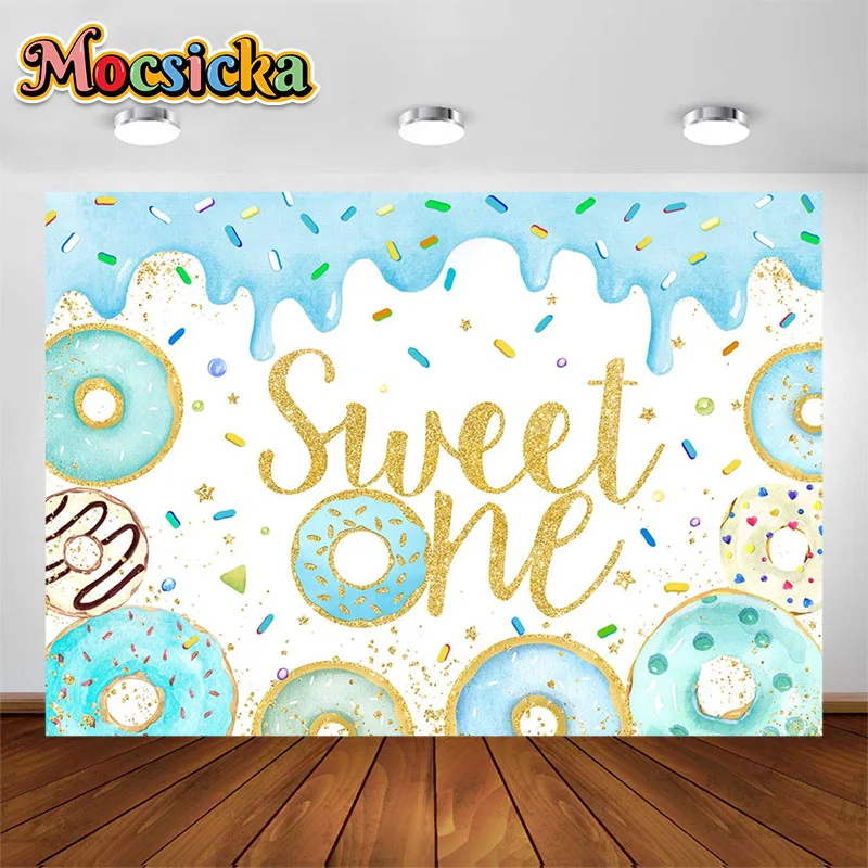 Mocsicka Donut decoración de fiesta de 1er cumpleaños fotografía telones de fondo para bebé niño niña lindo postre fondo pastel Smash Banner