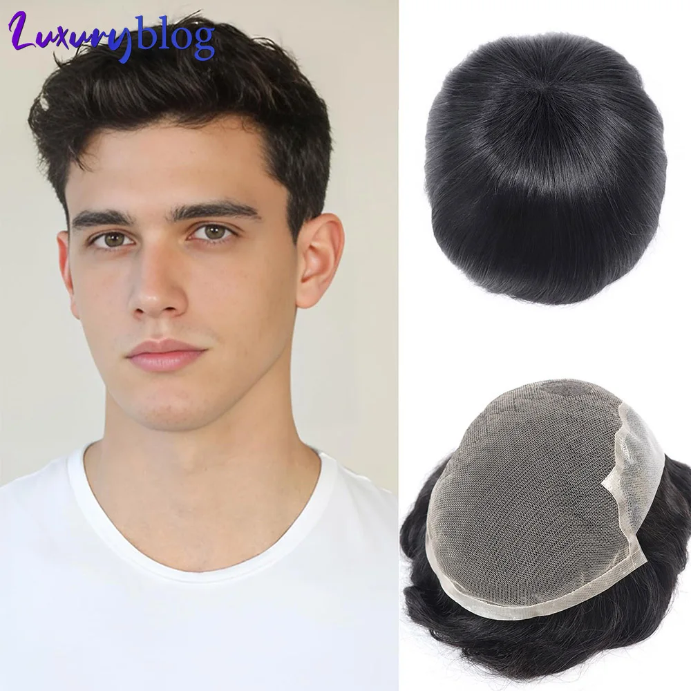 100% Human Hair Capillary Prothesis Mens Toupee Q6 French Lace Front Male Wig Replacement System Hairpiece Natural Hairline