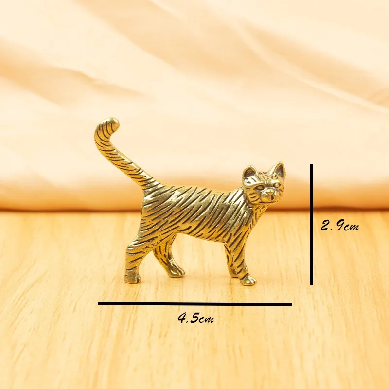 Retro Katzen-Messingornament Kreative Langschwänzige Katze Desktop-Teetier Mikrogeschnitzte Handwerkskunst Heimdekoration Ländliches Katzenornament – Detail 3