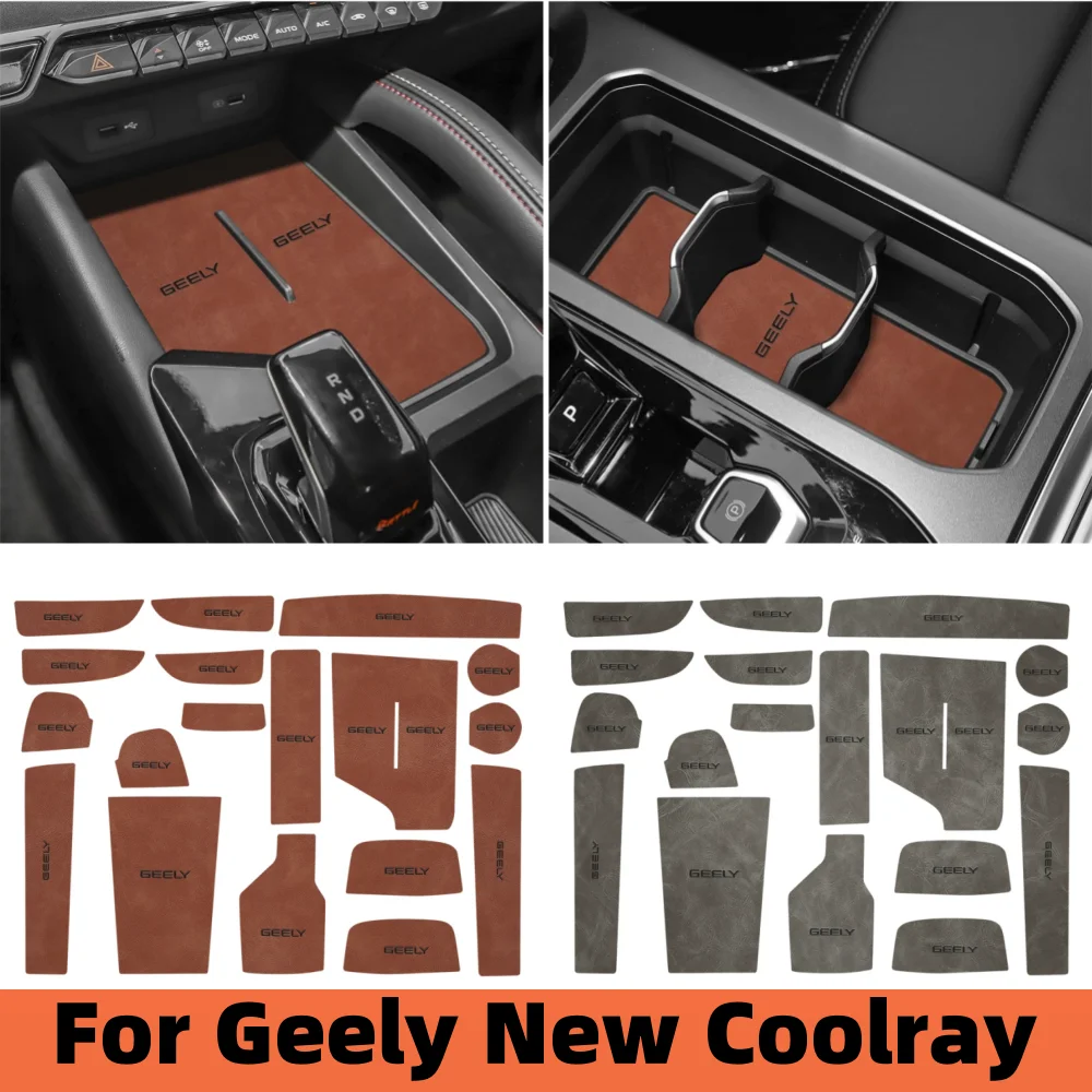 

For Geely New Coolray 2023 2024 Restyling Car Styling Non-Slip Mat Door Groove Pad PU Leather Gate Slot Cup Cushion Accessories