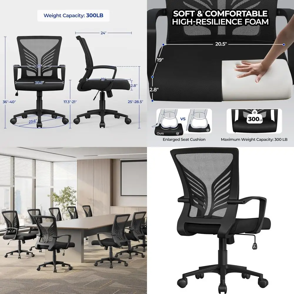 

Ergonomic Mid-Back Office Chair with Adjustable Height and Lumbar Support, Black for Home or Work