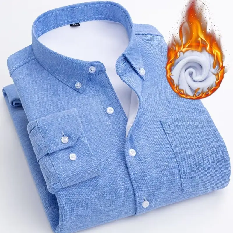 

Autumn and Winter New Fleece Warm Shirt Men Young and Middle-Aged Business Casual Wear Oxford Long-Sleeved Shirt