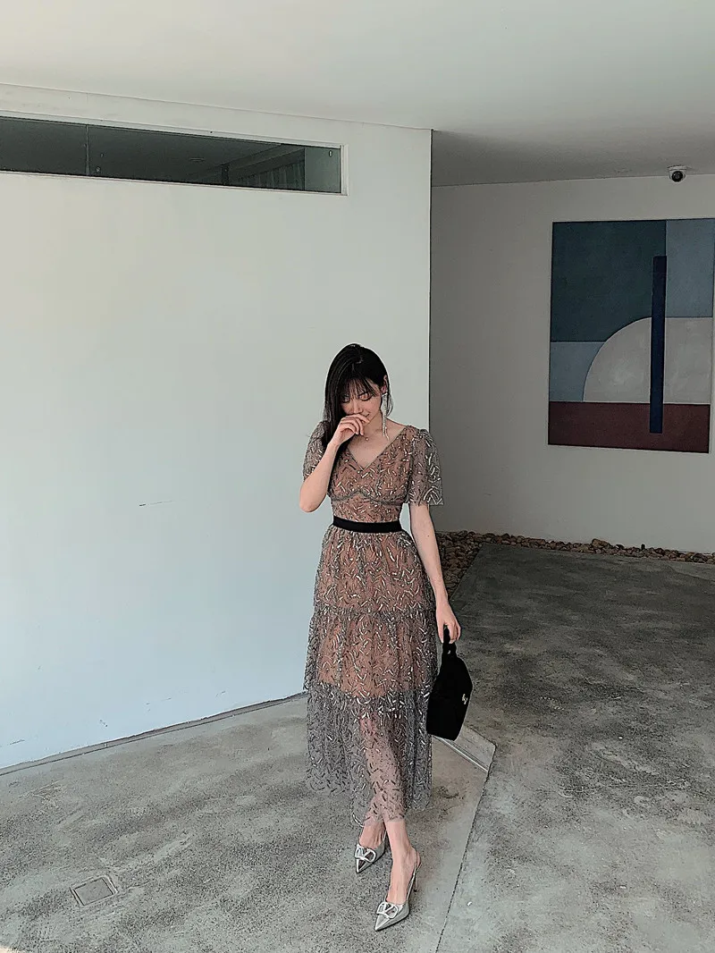 

Spring Summer 2025 New Lace Sequin High Waist Slimming Cake Long Dr Small Cro Unique Sle Commute Court Sle A-Line Skirt