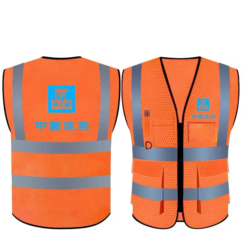 Printable LOGO High Visibility Reflective Safety Vest Summer Breathable Grid Construction Worker Work Safety Vest