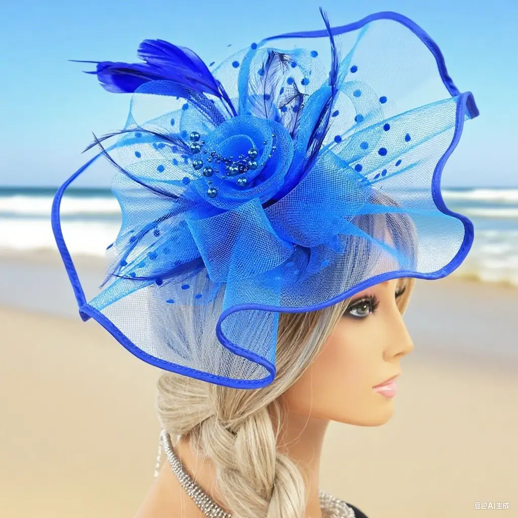 

Pink Green Blue Large Gauze Mesh Flower Fascinator Hat Hair Clip Hairbands Tea Party Bride Fascinators Chapeau Ceremonie Mariage